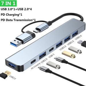 BERGARANSI USB Flashdisk Memori Hub Type C Adapter 7 in 1 USB 3.0 USB 2.0 PD 5W - GEN23 - Silver