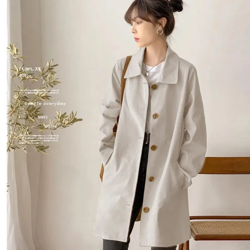 Plus Size S-3XL Women Trench Jacket Mid Length Long Loose Spring