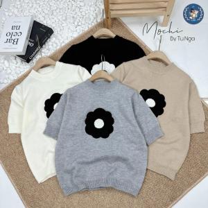 💥[A234] Áo len nữ Montoghi dệt kim HOA ĐƠN GIẢN màu trơn tay ngắn dễ thương hàng Quảng Châu - L2M