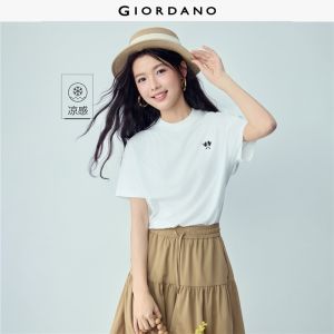 GIORDANO Áo Phông Nữ Làm Mát Mùa Hè Áo Thun Tay Ngắn In Hình Gấu Trúc Thêu Mockneck Đơn Giản Thời Trang Áo Phông Free Shipping 05324396
