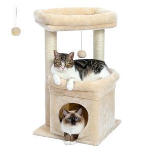Cat Tree Cat Tower with Cozy Condo Wide Top PerchNatural Sisal Posts Soft PlushPlayful Pom-Pom Suitable for 1-2 Indoor Cats
