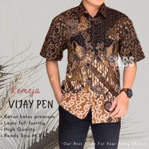 KEMEJA BATIK PRIA LENGAN PENDEK&PANJANG MOTIF VIJAY BAHAN KATUN CABUT SRAGENAN FULL FURING