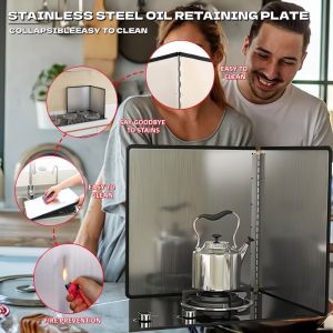 Foldable Stove Splatter Screen Splash Guard Grease Shield Backsplash Protector for Kitchen Gas Range