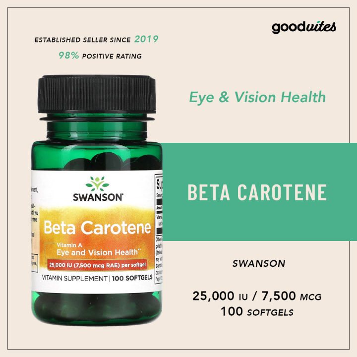 Swanson Beta Carotene 25000 IU (7500 mcg RAE) 100 Softgels (For Eye and