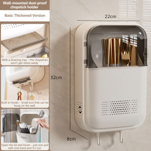 Wall-mounted Chopsticks Holder Kitchen Spoon and Fork With Lid Organizer Storage Rack Cutlery Organizer