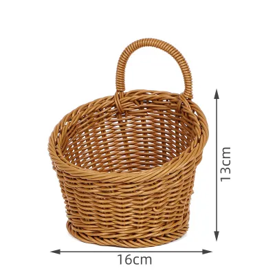 1 PC Imitation Rattan Kitchen Storage Basket Brown Hand Woven Hanging Baskets Vegetable Fruit Flower Sundries Organize ﻿