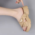 2023 Summer Ladies Cross Strap Slippers Women Outerwear Atmospheric Simple Roman Sponge #9968. 