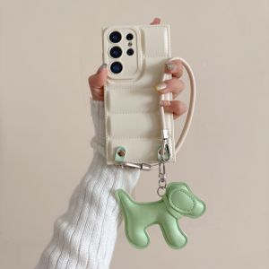 Luxury Down Jacket Hand Wrist Strap Case for Samsung Galaxy S25 S24 Ultra S23 S22 Plus S21 FE A55 A56 A16 A54 Dog Lanyard Cover