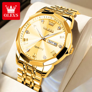 OLEVS watch for men waterproof sale original branded 2023 fashion luxury double calendar cluminous display prismati diamond dial stainless steel mens watch