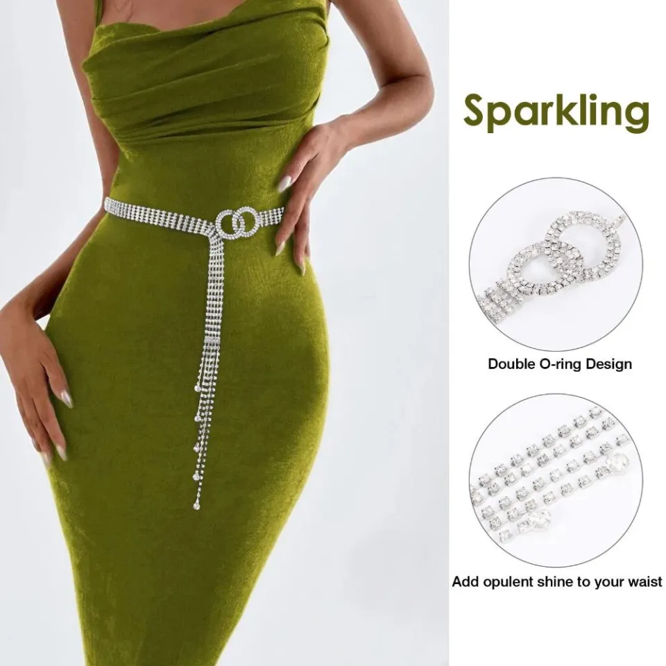 TU3Y Fashion Bling Gift Adjustable Crystal Waist Belt O-Ring  display picture 3