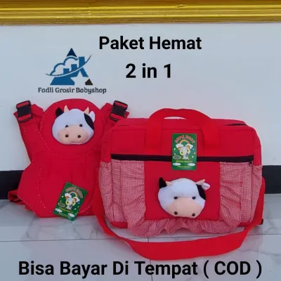 Satu Paket (2 in 1) Tas Bayi Besar Fadli Boneka Sapi Dan Gendongan Bayi Depan Ransel Terbaru