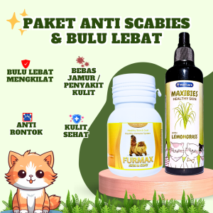 Paket Anti Scabies Plus Vitamin Bulu Kucing Paket Vitamin Bulu Obat Jamur Kucing Anjing dan Permasalahan kulit Lainnya Gudik Demodek Impetigo Kutu MAXIBIES CATAPAW CLEVER SOLUTION ELOPE GOLDEN PAW ANTI SCABIES PLUS