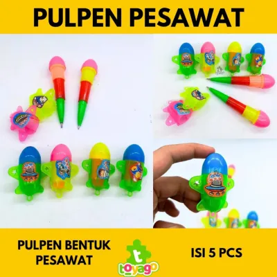Pulpen pesawat isi 5 pcs pulpen bentuk pesawat warna warni mainan grosir murah