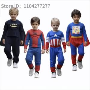 Superhero Boys Girls Muscle Costumes with Mask Cloak Movie Character Cosplay Halloween Party Outfits
