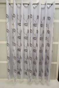 Premium Korean Style Floral Eyelet Curtain  Modern Grey Line Art Grommet Window Drapes for Living Room & Bedroom