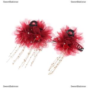 [COD] SweetBabiese Trendy Sweet Mesh Flower Tassel Hair Claw Elegant Temperament Large Shark Hair Clip Women Headwear Hair Accessories