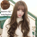 [YAN K] Long Curly Hair Wig with Air Bangs Women Girls Big Wave Natural Hair Extension Full Headgear Fluffy Hair Wigs. 