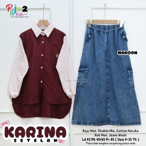 KIDDOSS COD Setelan Anak Remaja Kemeja Panjang Dan Rok Jeans Perempuan Usia 9-15T Karinaa Set