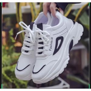 sepatu olahraga wanita sport Sneakers Wanita Polos Mesh Putih Merah Sol Tinggi