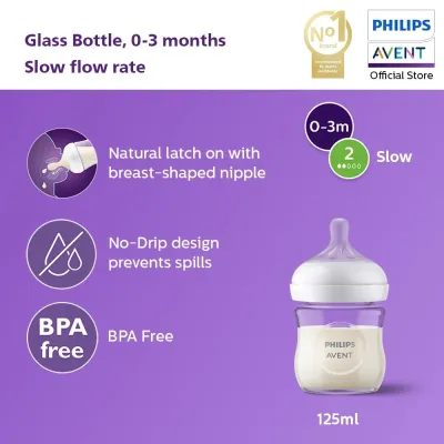 Philips Avent Natural Response Glass Baby Bottle Slow Flow (4oz/125ml) SCY930/01