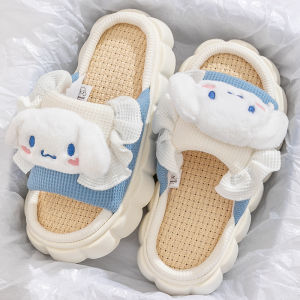 ZEEMIN Christmas Sanrio Slippers Women Kuromi Cinnamoroll Anti-Sli Four Seasons Home Linen Poop Feeling Thick Bottom Linen Slippers Indoor Shoes