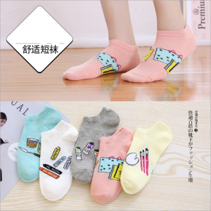 5 Pairs** Summer women boat socks Korean cute female socks comfortable breathable socks trend student socks cartoon socks hello kitty snoopy mickey panda Doraemon socks