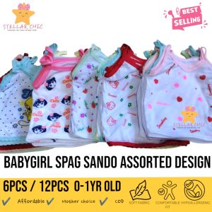6PCS/12PCS BABY GIRL SPAG SANDO ASSORTED DESIGN/RANDOMLY GIVEN FOR NEWBORN GIRL 0-1YR OLD COTTON SOFT FABRIC AND COMFORTABLE TO WEAR