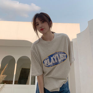 IELGY Korean-style Pure Cotton Short-sleeved T-shirt Womens Summer Couples Shirt Retro Loose All-match Slim-fit Top