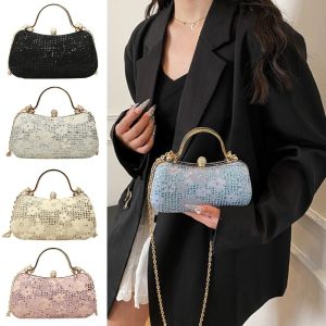 BIGCOUSIN หรูหราสุดหรู กระเป๋างานเลี้ยงตอนเย็น เงางาม พลอยเทียมเทียม กระเป๋าคลัทช์สตรี ลำลองแบบสบายๆ ที่จับโลหะด้านบน กระเป๋าถือสำหรับข้อมือ ปาร์ตี้งานปาร์ตี้