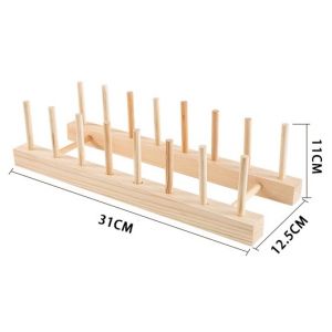 7 Grids Bamboo Wooden Dish Rack Plates Holder Kitchen Storage Drainer Rack Organizer Display Stand