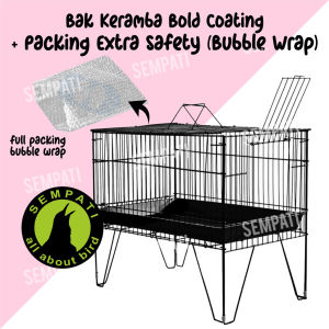 SEMPATI Bak Keramba Tempat Mandi Burung Coating Bold Wadah Kuliaran Mandi Dengan Alas Plastik Sangkar Kandang Besi Stainless Tempat Air Burung Lovebird Kacer Murai Batu Kenari Sugar Glider Hamster