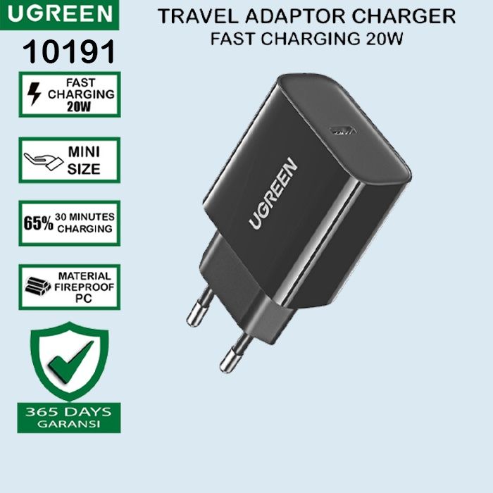 UGREEN Kepala Adaptor Charger 20W PD Fast Charging USB MFI Type C - Main Image