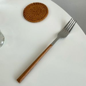 Imitation Wood Handle Spoon Fork Coffee Spoon Fruit Fork Cutlery Set Stainless Steel Spoon Fork Dessert