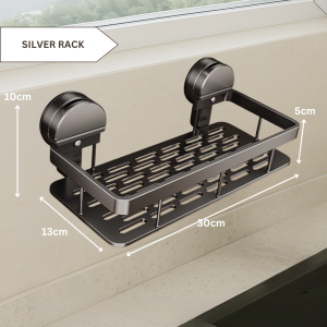 Ready Stock Heavy Duty Suction Wall Rack Storage Rak Lekat Dinding Serbaguna Aluminium Anti Karat Cangkuk Drain Tray Wall Mounted Shampoo Sponge Holder Drainer Organizer Bathroom Kitchen Detergent Tile Marble Sink Toilet Storage Tahan Lasak Spice No Drill