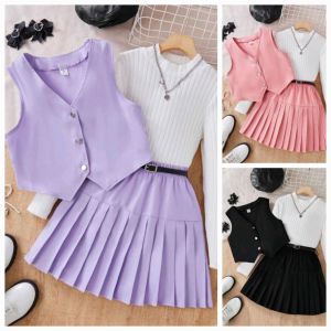 elsie 2 pcs/set Best Seller Sleeveless Vest and Pleated Skirt for Girl Teen Set Terno Coordinates - best seller - good quality - super kapal ng tela - trending - 100 percent cotton - mall quality - Top pick - madaling maubos - trending - made o