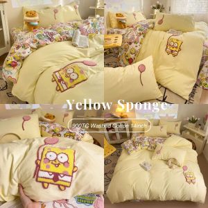 🇲🇾 𝗥𝗘𝗔𝗗𝗬 𝗦𝗧𝗢𝗖𝗞 𝟮𝟰𝗵𝗼𝘂𝗿𝘀 🚚 YELLOW SPONGE 900TC SINGLE QUEEN 35CM Washed Cotton Cartoon Series Bedsheet Set