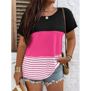 [Local Stock] ZEEMIN New Colorful Stripes 3D Print T-Shirts Womens Casual O-Neck Short Sleeves T Shirt Street Y2k Harajuku Tees Tops Female Clothing