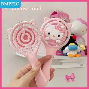 【CHANGXIANG4】 Xách tay Sanrio Hello Kitty Lược Fluffy Hollow ra cầm tay Bàn Chải Tóc Màu Hồng Massage tóc trang điểm công cụ tạo kiểu tóc