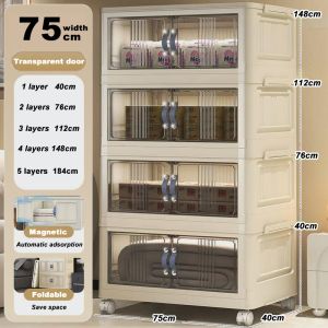 JJ.SG Foldable Storage Cabinet Transparent Stackable Storage Box No installation Plastic Storage Organizer