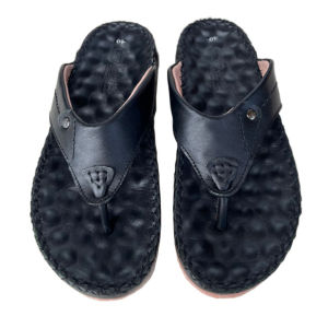 Dép nam xỏ ngón da bò màu đen may viền chắc chắn XN192