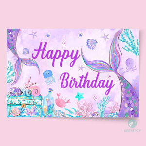 【Ready Stock】Mermaid Party Backdrop Photography Background For Under The Sea Birthday Party Decorations