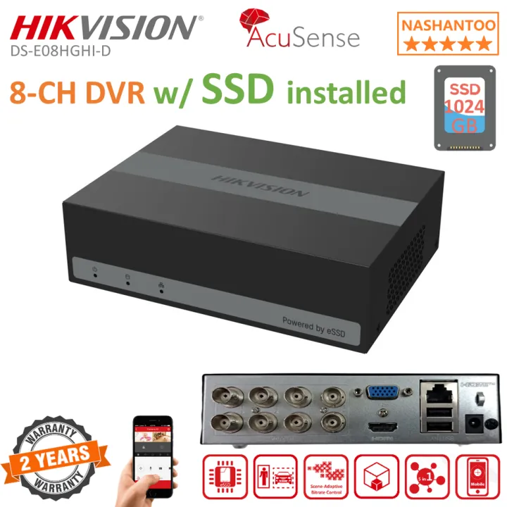 HIKVISION AcuSense with SSD eDVR 8CH 1080p Lite H.265 eSSD DVR with 512GB/1024GB SSD Turbo HD DVR | DS-E08HGHI-B, DS-E08HGHI-D