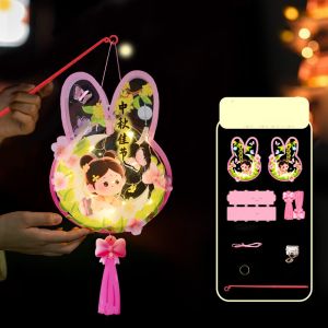 okdeals01 lantern mid autumn 中秋节灯笼diy Portable Chinese Rabbit Lantern Traditional Cute Antique Lantern DIY Material Bag Blessing LED Lantern Toys Mid-Autumn Festival