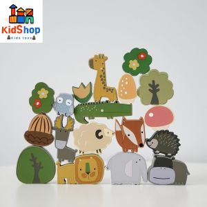 Wooden Animal Building Blocks Children Montessori Educational Toys for Fine Motor Skill Training Balance Blocks Game