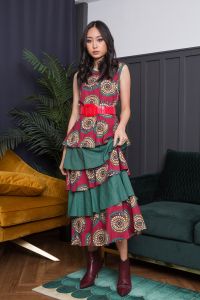 WINAWA FELE FELE DRESS - Sleeveless African Layered Frill Dress (เดรสยาว เดรสตัดต่อลาย เดรสระบายห้าชั้น เดรสลายแอฟริกัน เดรสแขนกุด)