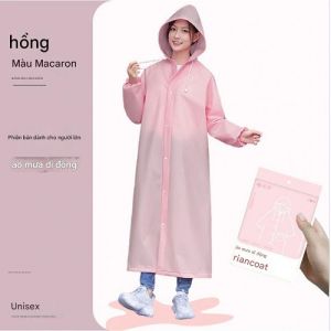 Áo Mưa Kiểu Măng Tô Cài Nút Dọc Chất Liệu Nhựa EVA 120x69cm Nón Rộng Tay Bo Thun Chống Thấm Cao Mỏng Nhẹ Dẻo Dai
