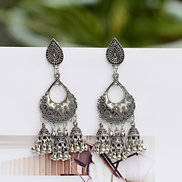 Boho Style Antique Sliver Color Hollow Carved Indian Jewelry