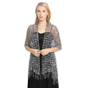Shinning Sequins Lace Scarf for Hot Summer Lightweight Shawl with Tassels Trim for Ladies Mother Wedding Church