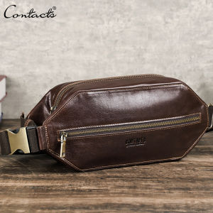 CONTACTS Genuine Leather VintageMen Waist Bags Chest Bag Fanny Bags Croosbody Bags Men Travel Waist Packs for 8.3" iPad Mini