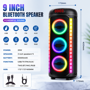 【10 -year warranty】50000mah Karaoke wireless bluetooth speaker 3D stereo with free microphone super bass dual 3* 4 speaker function with USB/SD/BT/FM